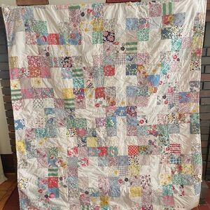 Vintage Feedsack Cutter Patchwork Quilt Blanket Distressed Farmhouse